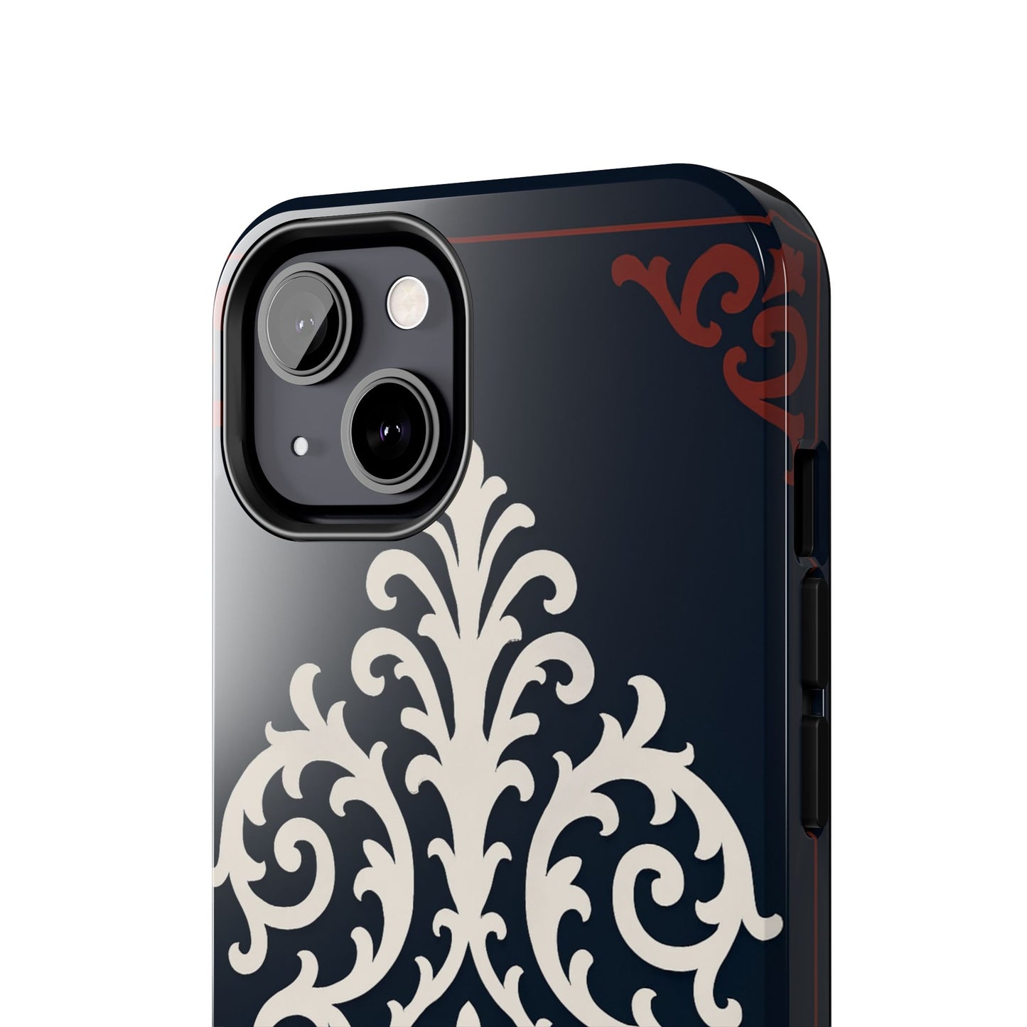 Dusk Blue-Maroon & White Baroque Tough Phone Case — Vintage Scroll Design