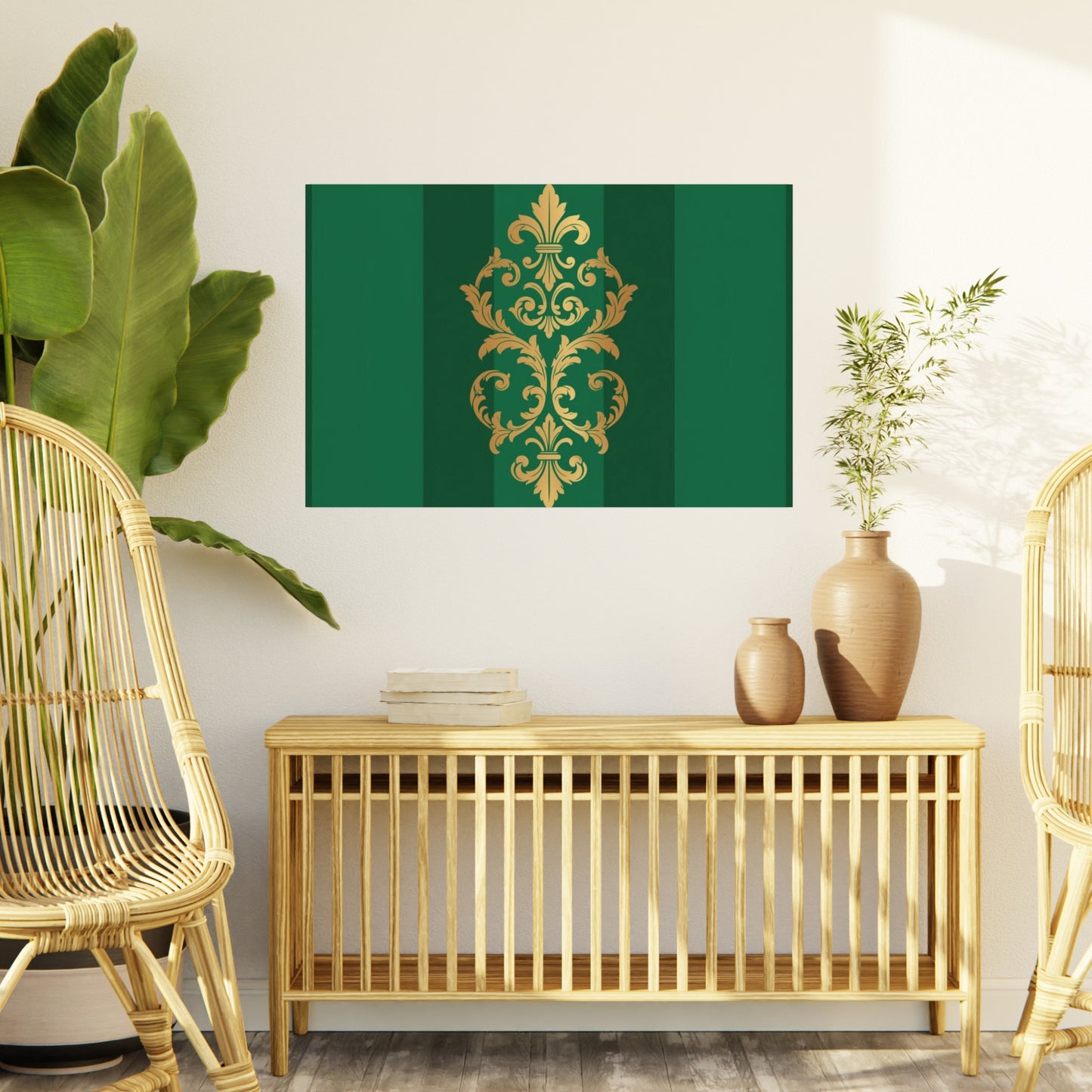 Gold Baroque Green Striped Foam Board Wall Art — Elegant Decorative Plaque