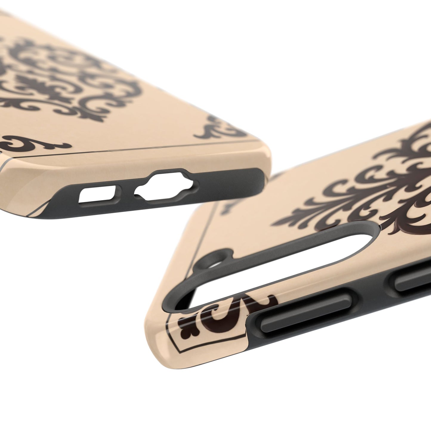 Almond-Beige & Brown Baroque Tough Phone Case — Elegant Beige & Brown Protective Cover