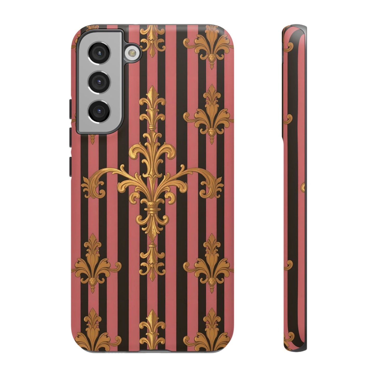Elegant Floral Motif Phone Case - Tough Cases with Vintage Design - Mauve Striped Gold Damask