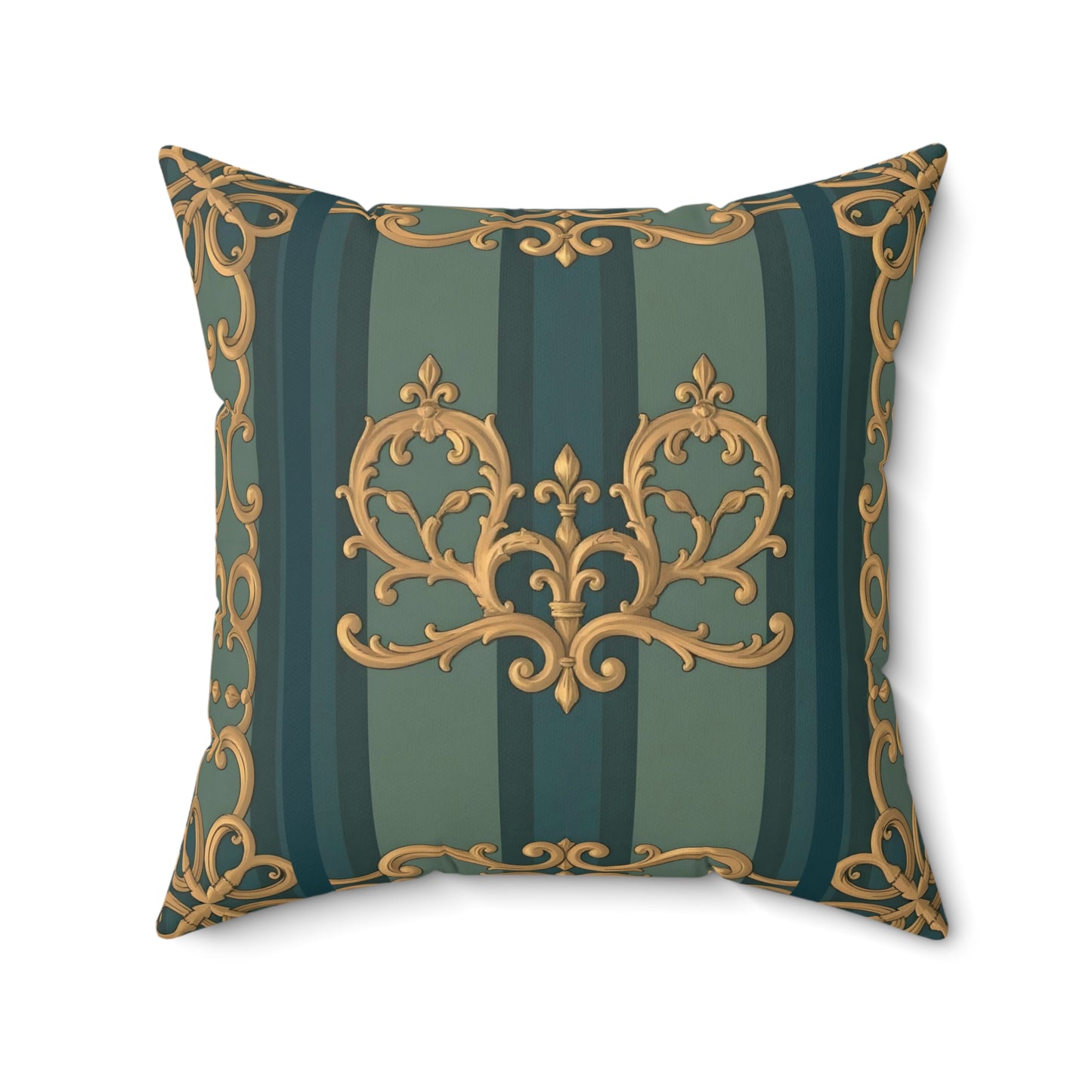 Elegant Baroque-Inspired Spun Polyester Square Pillow for Luxurious Home Décor - Smoky Blue & Teal Striped Baroque
