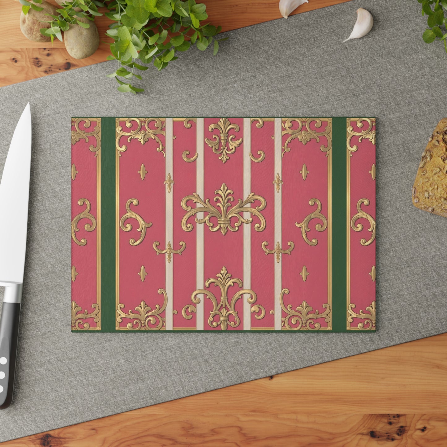 Elegant Pink Baroque Glass Cutting Board, Kitchen Decor, Gift for Chef, Housewarming, Wedding, Culinary Art, Cooking Accessory