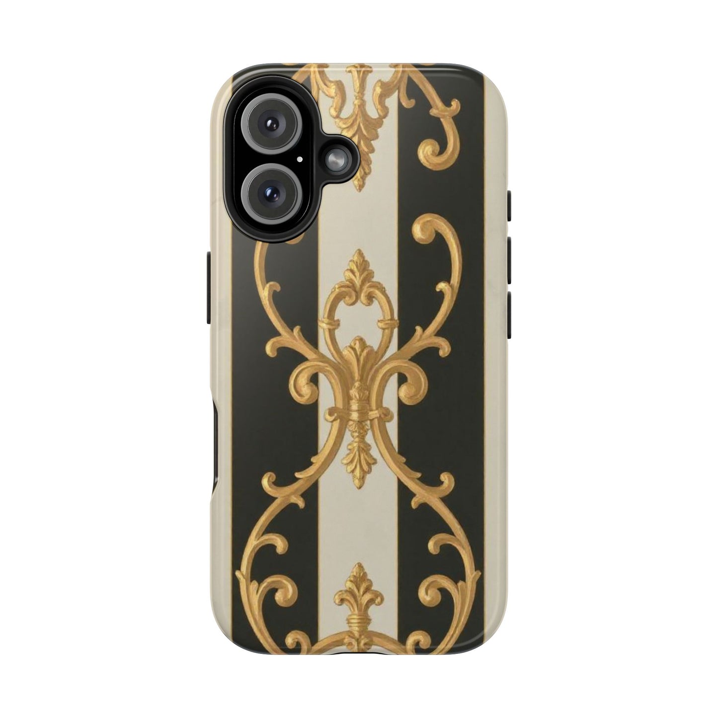 Elegant Black & Alabaster Striped Baroque Tough Phone Cases - Chic Protection, Black Gold Decor, Stylish Accessory, Gift for Her, Trendy Tech