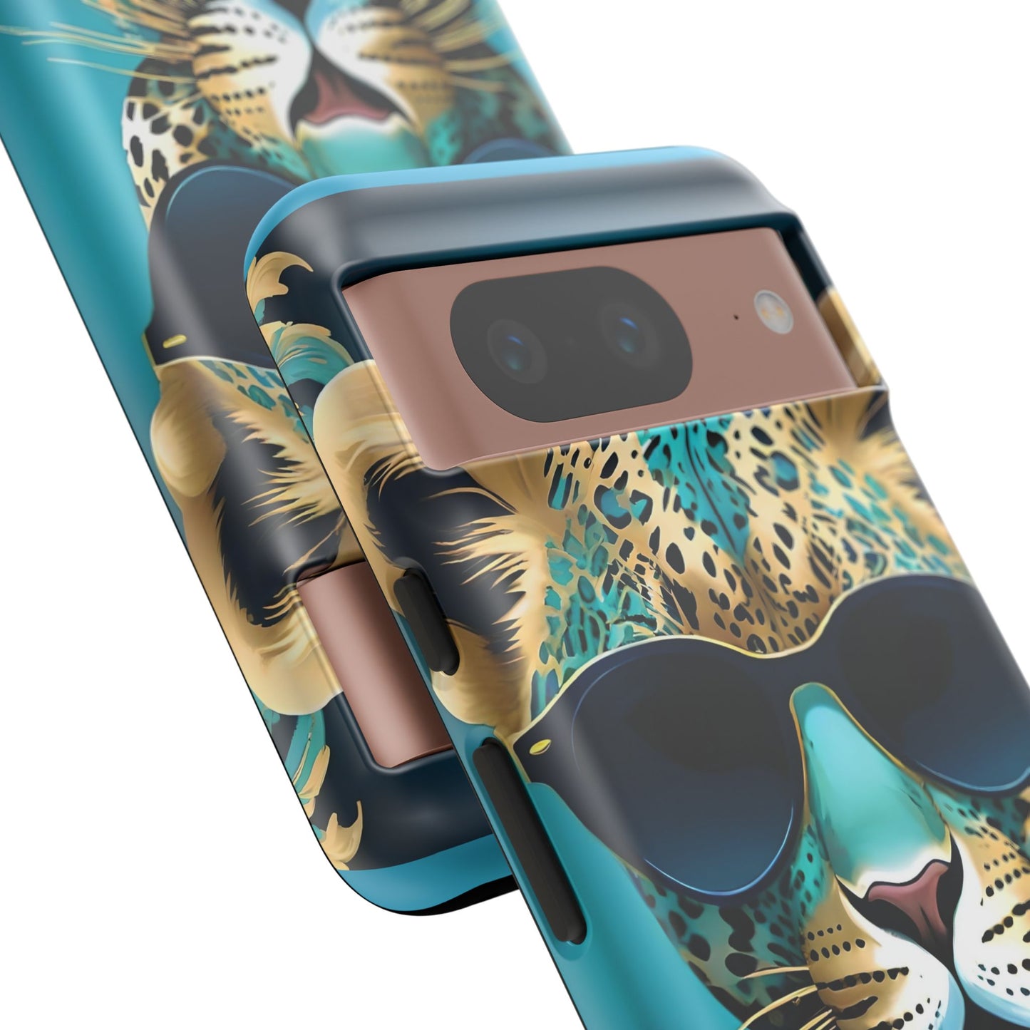 Phone Case - Aqua & Gold Leopard In Sunglasses Design