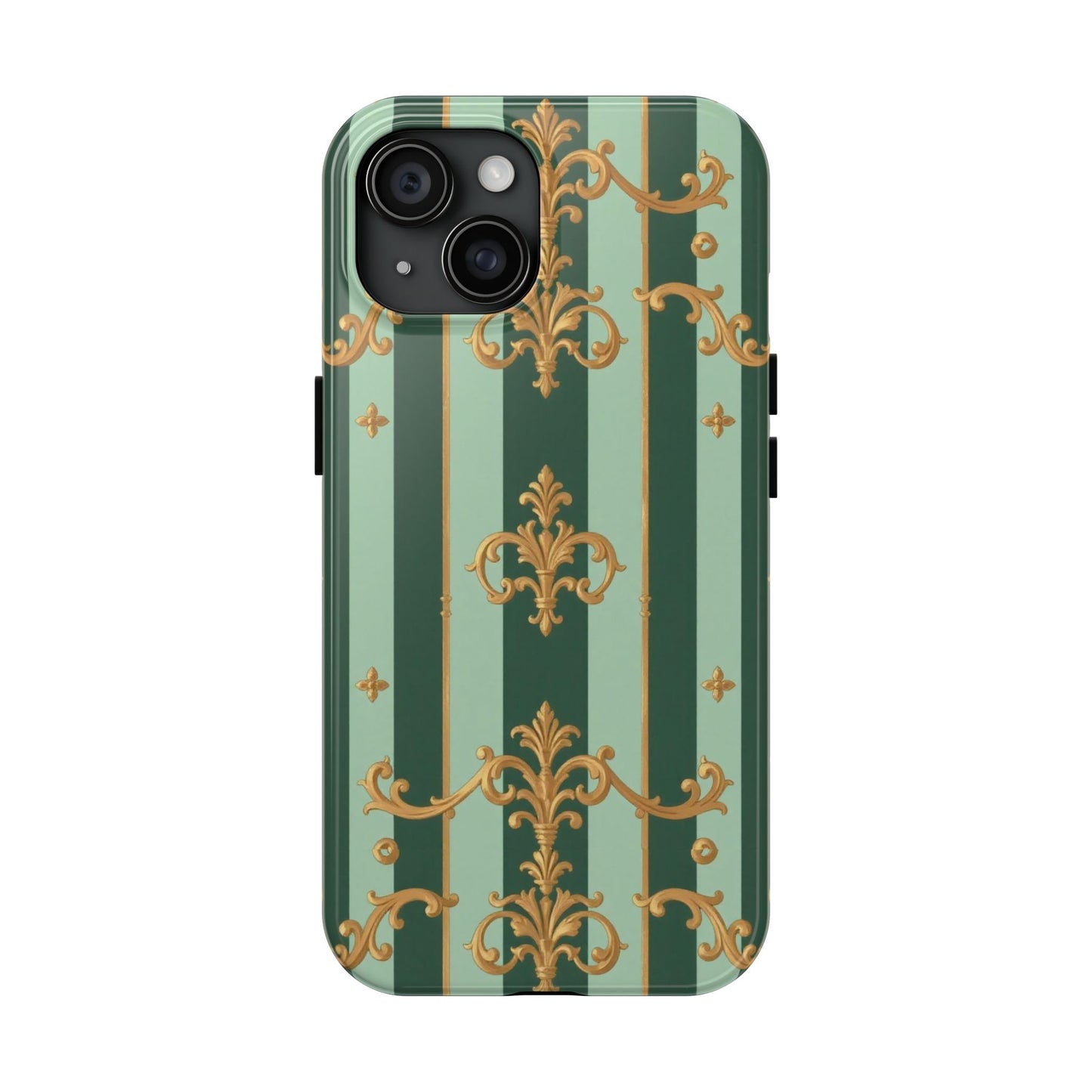 Elegant Floral Tough Phone Cases | Stylish Phone Protection, Gift for Her, Trendy Accessory, Unique Decor - Mint Green & Teal Striped Gold Baroque
