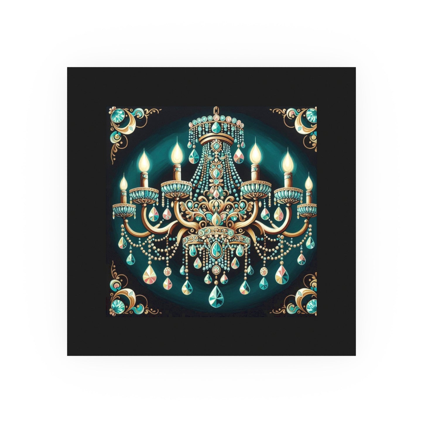 Elegant Chandelier Poster - Luxurious Wall Art for Home Décor - Teal Jeweled Chandelier