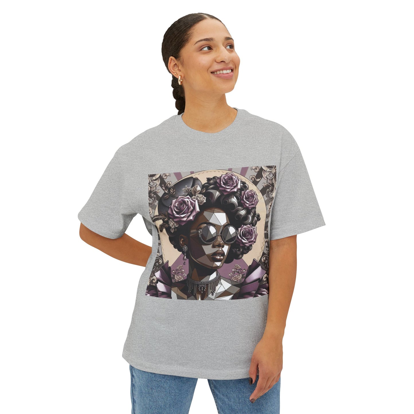 Stylish Graphic Tee with Floral Artwork, Oversized Cotton T-Shirt for Casual Wear, Gift for Art Lovers, Summer Fashion - Lilac Baroque Lady