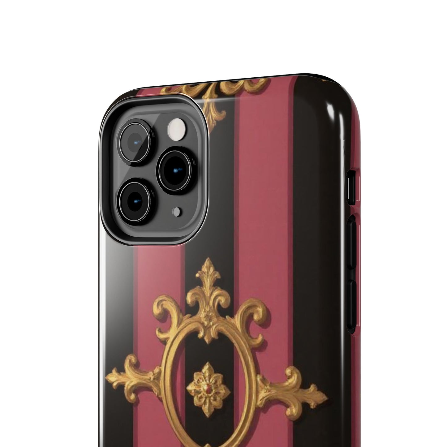 Elegant Black & Mauve Striped Gold Baroque Tough Phone Cases, Luxe Phone Covers, Fashionable Mobile Cases, Gift for Her, Holiday Phone Accessories