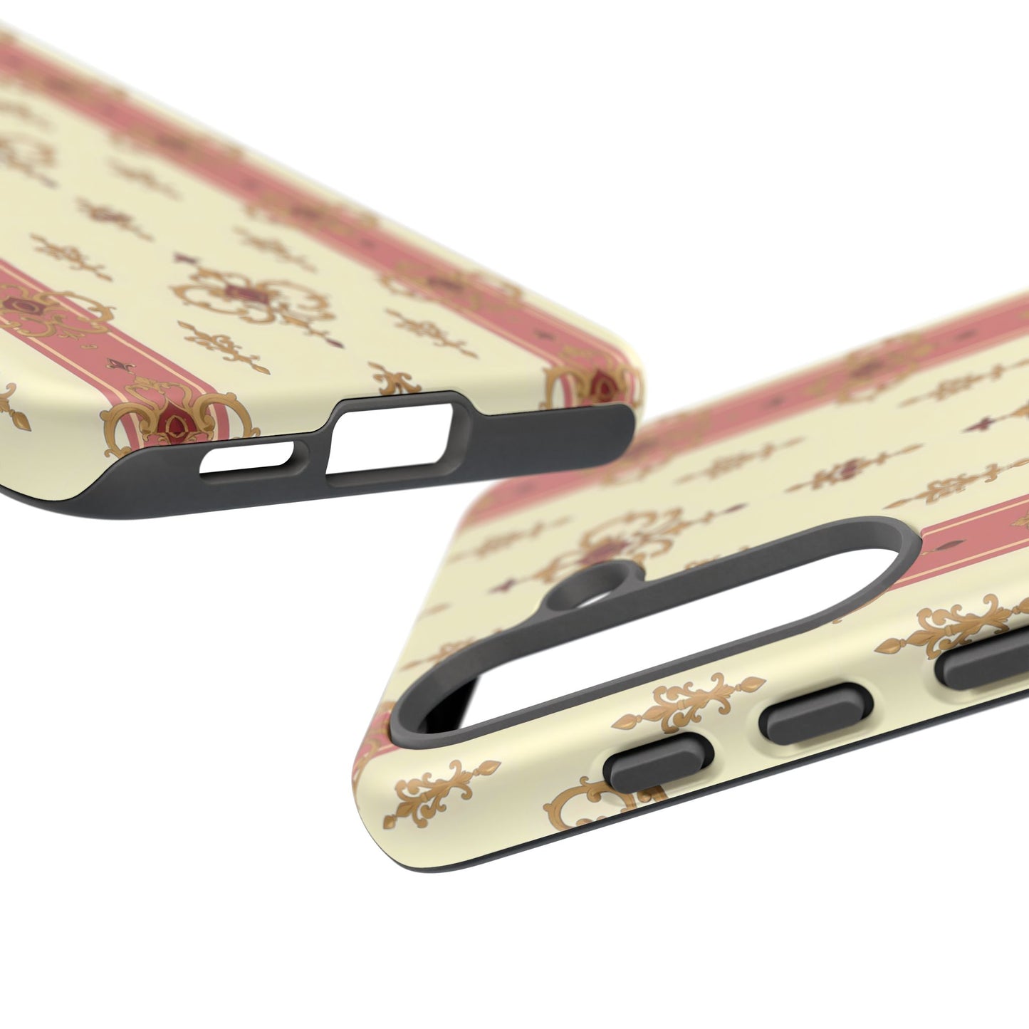 Elegant Floral Motif Phone Case - Tough Cases with Vintage Design - Mauve Striped Gold Damask