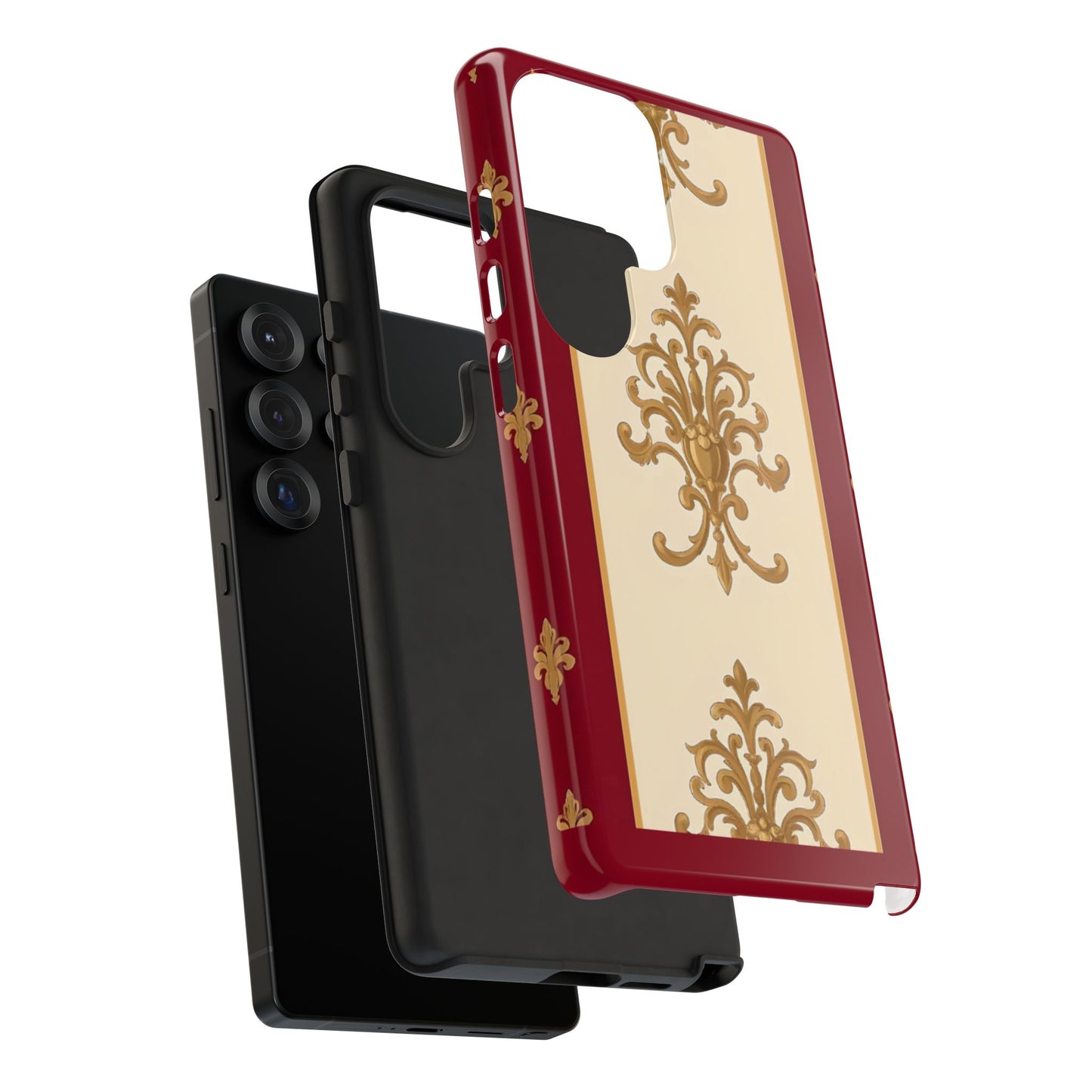 Elegant Floral Motif Phone Case - Tough Cases with Vintage Design - Dusk Red Striped Gold Damask