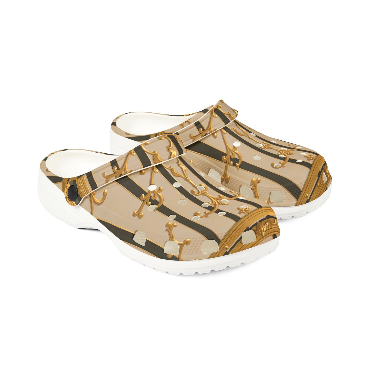EVA Foam Rubber Shoes (AOP) - Beige Striped Gold Rococo