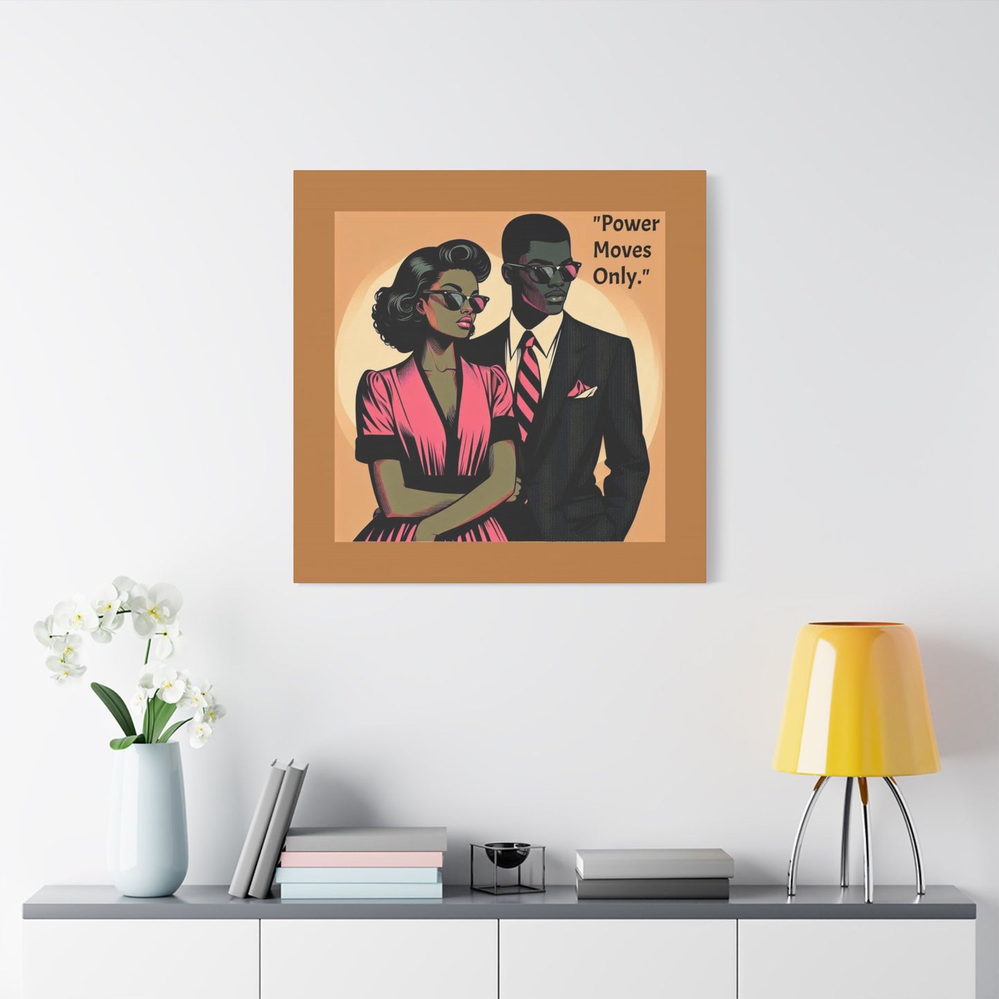 Afro Art Print Canvas, Wall Decor, Satin Stretched Canvas, African American Art, Office Decor, Home Decor - "Power Moves Only."