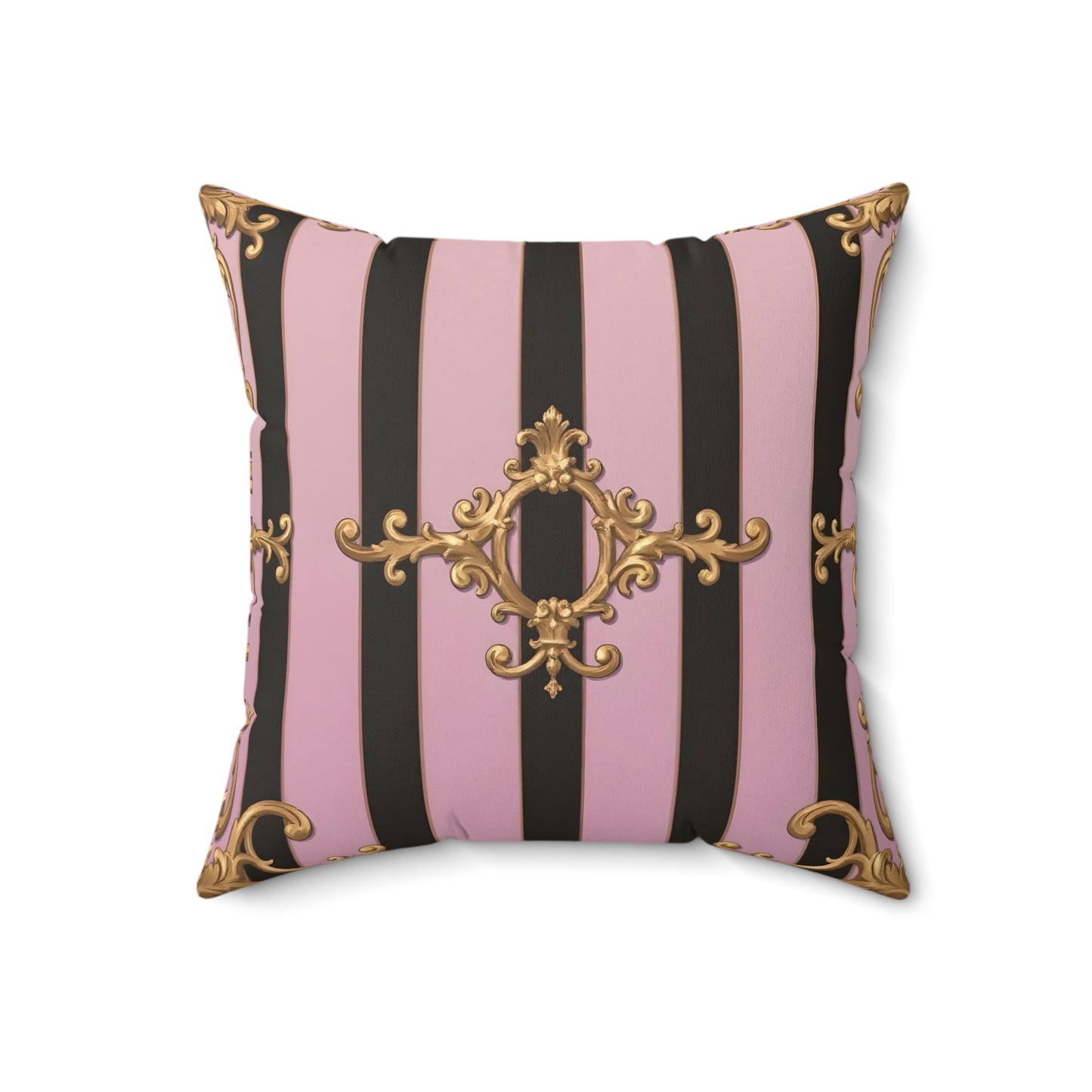 Elegant Faux Suede Pillow, Decorative Cushion, Chic Home Decor, Pink and Black Accent Pillow - Matte Lavender & Black Striped Gold Baroque