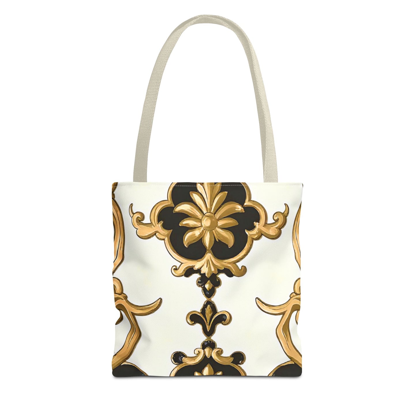 Elegant Floral Tote Bag | Stylish Reusable Bag for Everyday Use, Gift for Her, Shopping, Beach, Travel, Eco-Friendly - Black & Gold Rococo