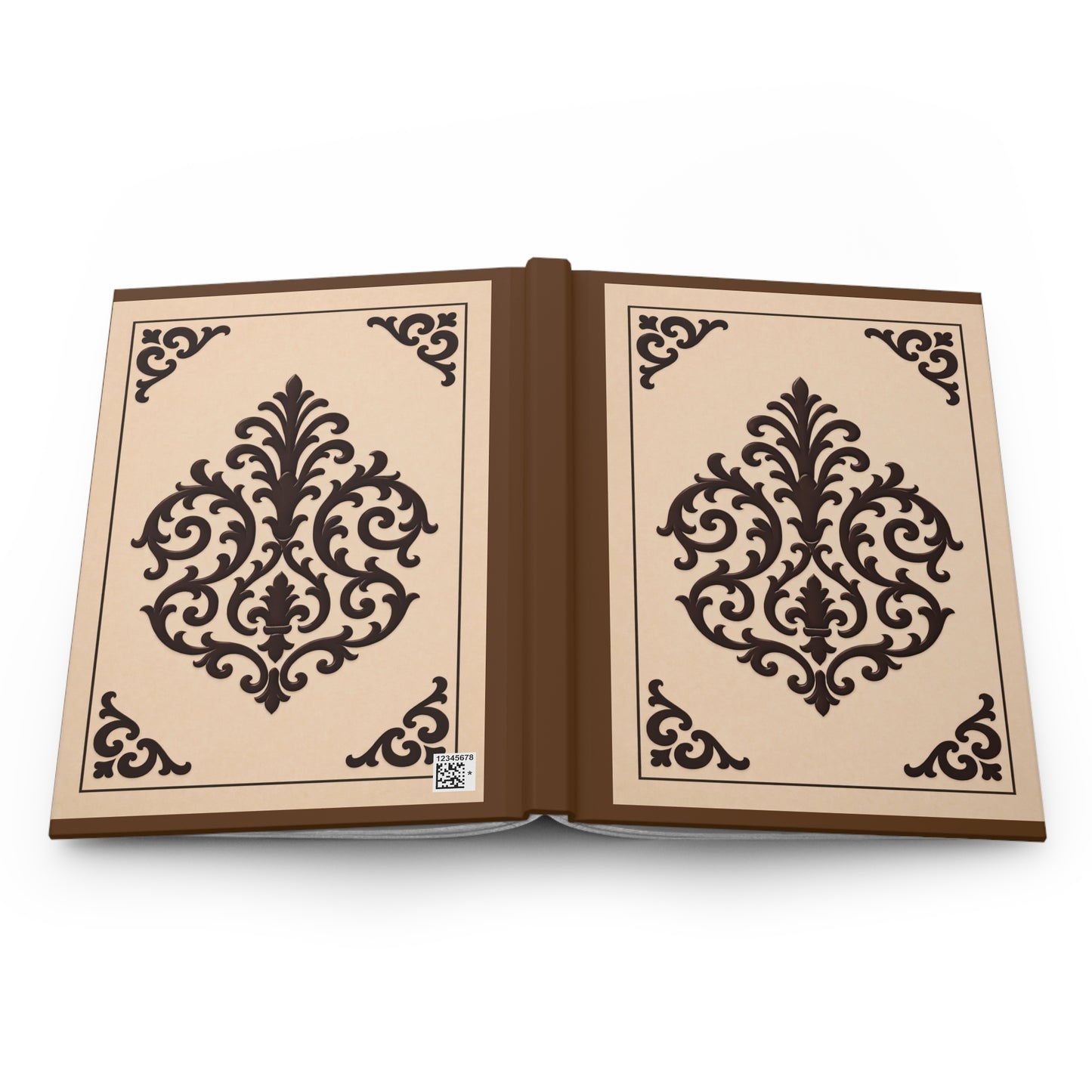 Almond-Beige & Brown Baroque Hardcover Journal — Classic Brown Notebook for Notes & Gift