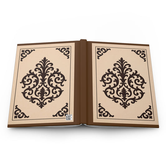 Almond-Beige & Brown Baroque Hardcover Journal — Classic Brown Notebook for Notes & Gift