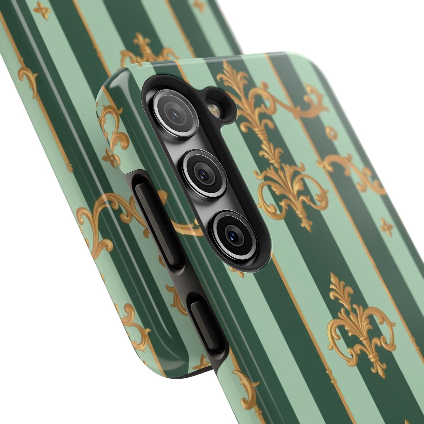 Elegant Floral Tough Phone Cases | Stylish Phone Protection, Gift for Her, Trendy Accessory, Unique Decor - Mint Green & Teal Striped Gold Baroque