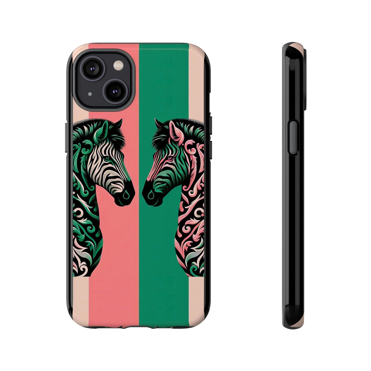 Phone Case - Elegant Pink & Green Zebra Damask Design