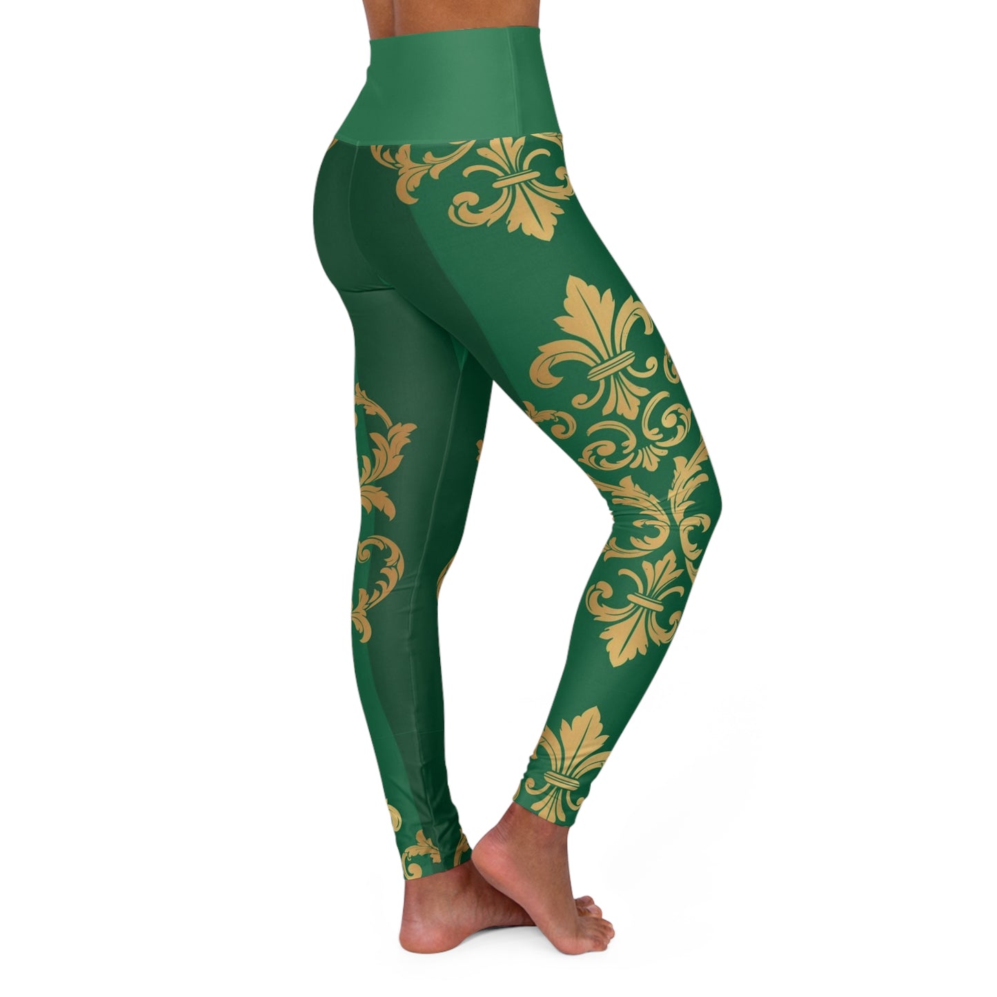 Green Striped Gold Baroque High-Waisted Yoga Leggings