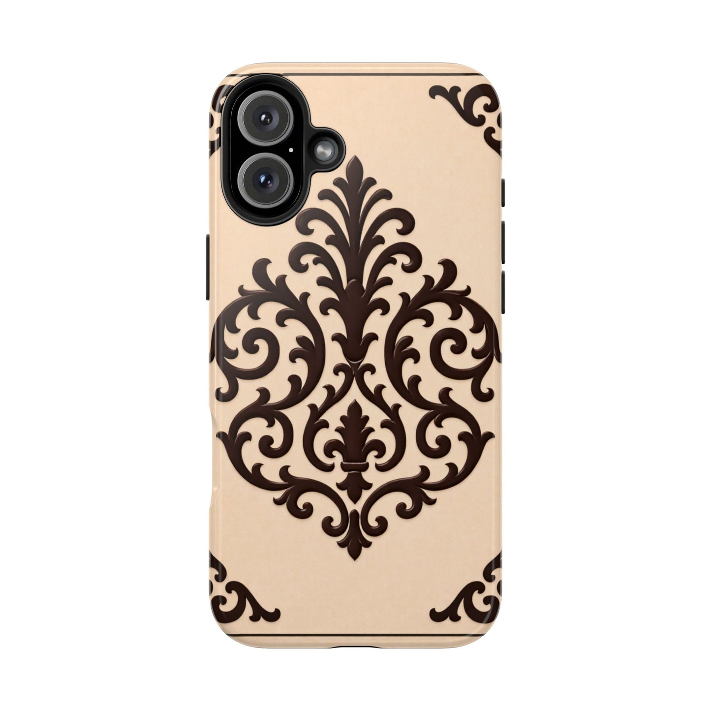 Almond-Beige & Brown Baroque Tough Phone Case — Elegant Beige & Brown Protective Cover