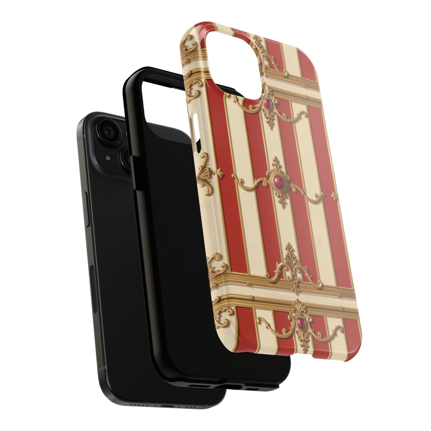 Elegant Alabaster & Dusk Orange Striped Baroque Tough Phone Case - Stylish Protection for Your Device