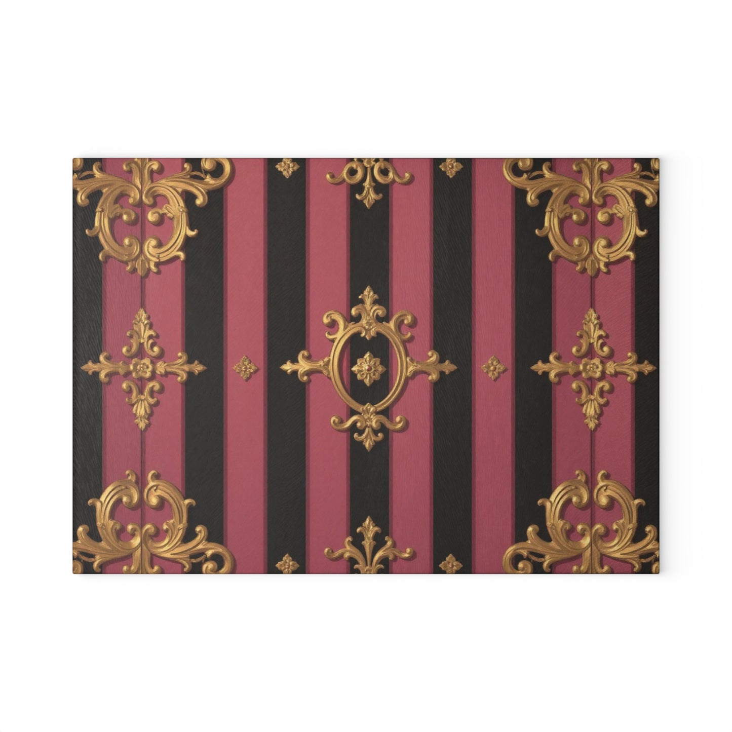 Elegant Black & Mauve Striped Gold Baroque Glass Cutting Board, Gift for Home Cooks, Unique Wedding Present, Stylish Food Prep Surface