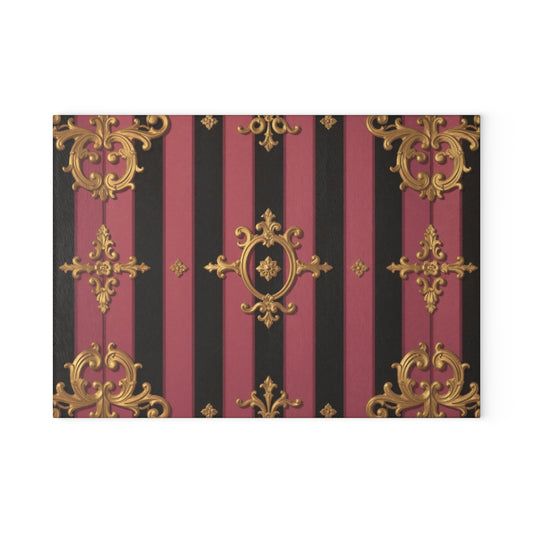 Elegant Black & Mauve Striped Gold Baroque Glass Cutting Board, Gift for Home Cooks, Unique Wedding Present, Stylish Food Prep Surface