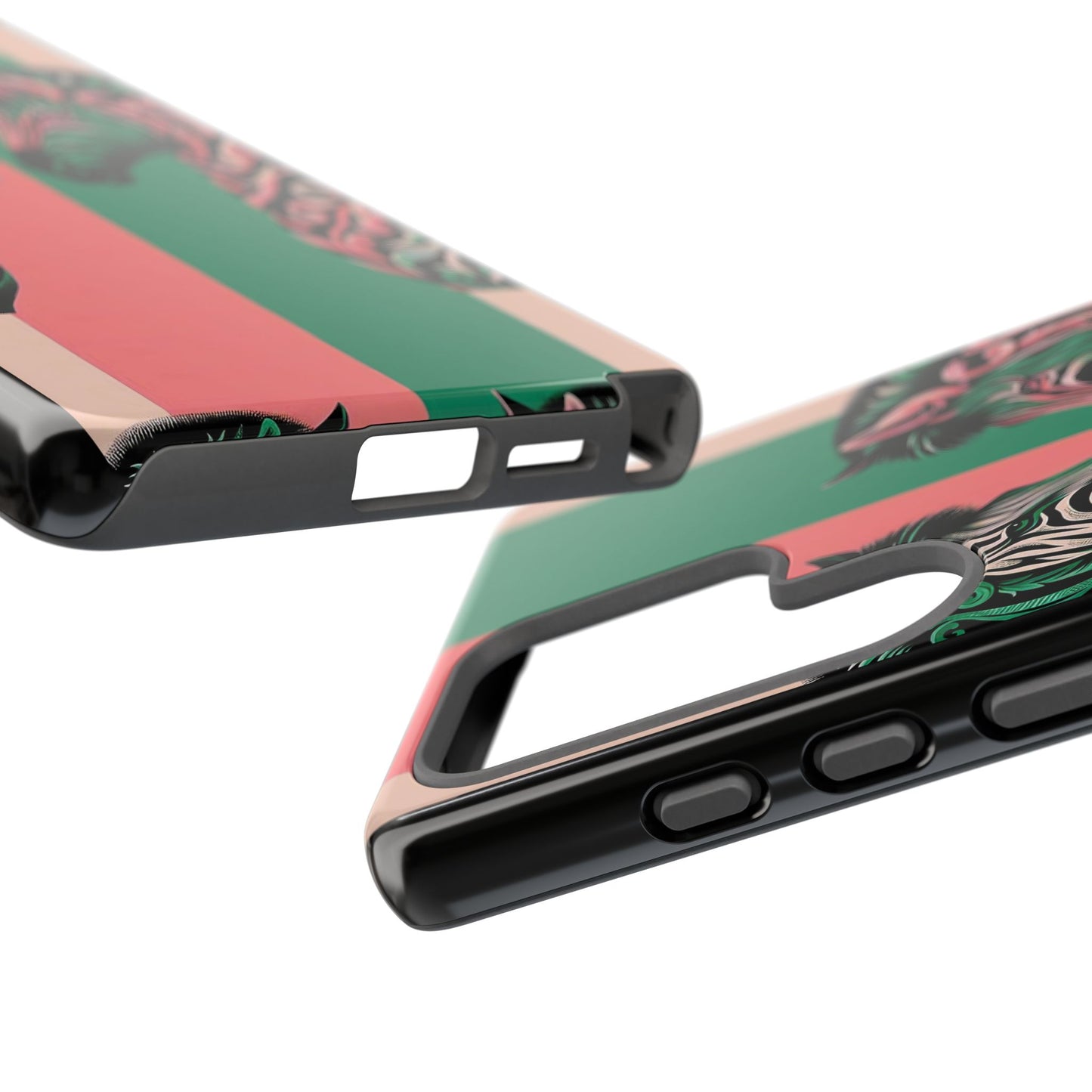 Phone Case - Elegant Pink & Green Zebra Damask Design