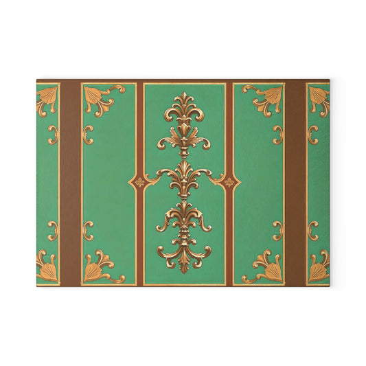 Elegant Vintage Glass Cutting Board, Kitchen Decor, Housewarming Gift, Cooking Accessory - Rust & Green Striped Baroque