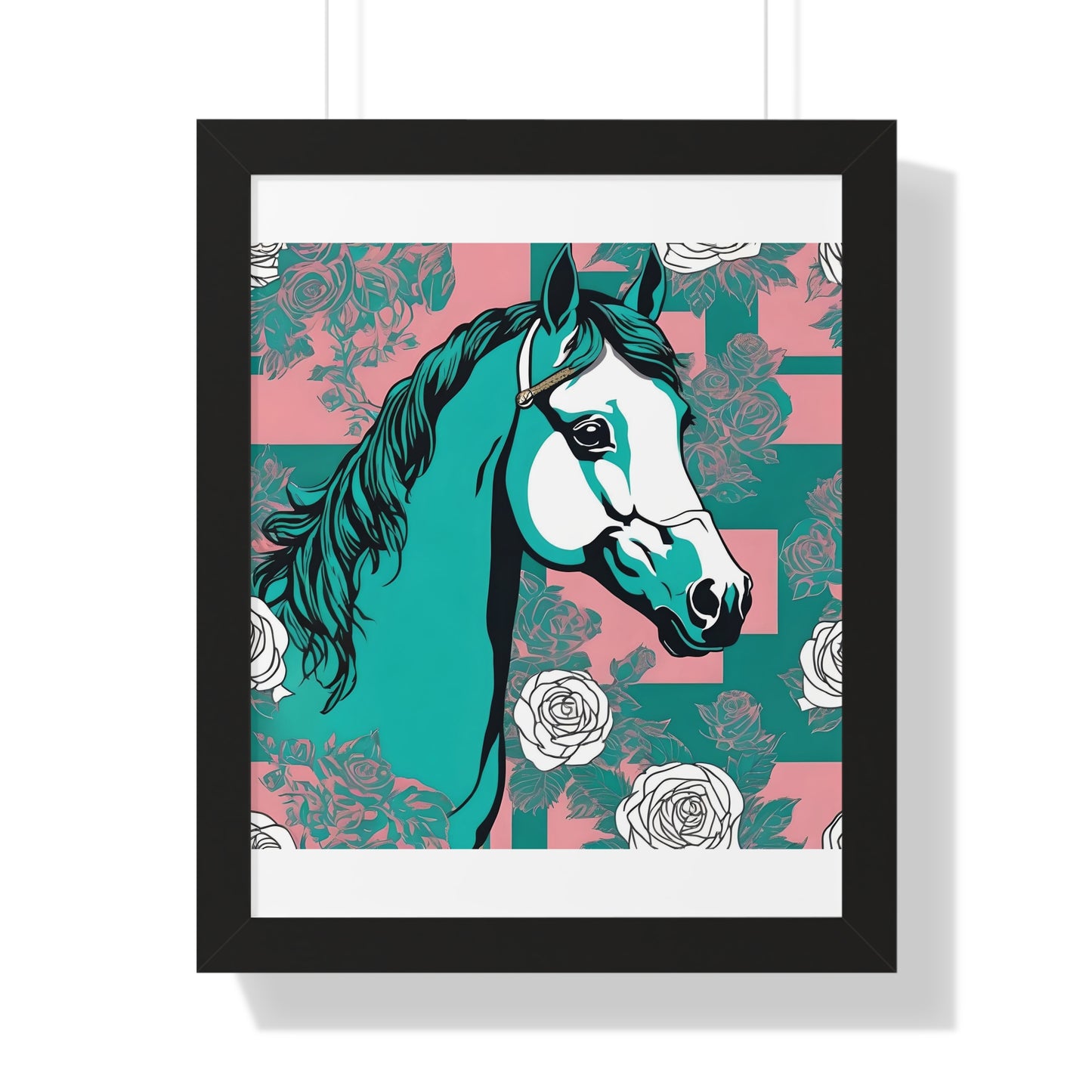 Vertical Poster - Stylish Modern Art for Home Decor - Teal & White Horse
