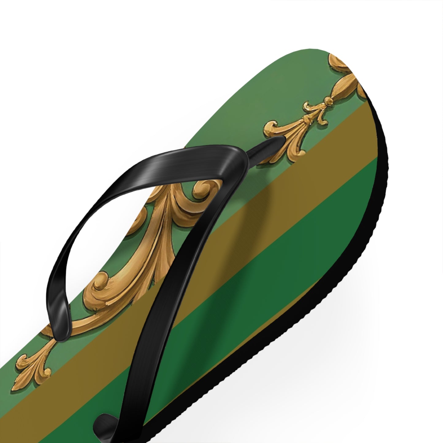 Stylish Summer Flip Flops | Elegant Beach Sandals | Trendy Footwear for Vacation | Perfect Gift for Hot Days - Olive Green Striped Rococo
