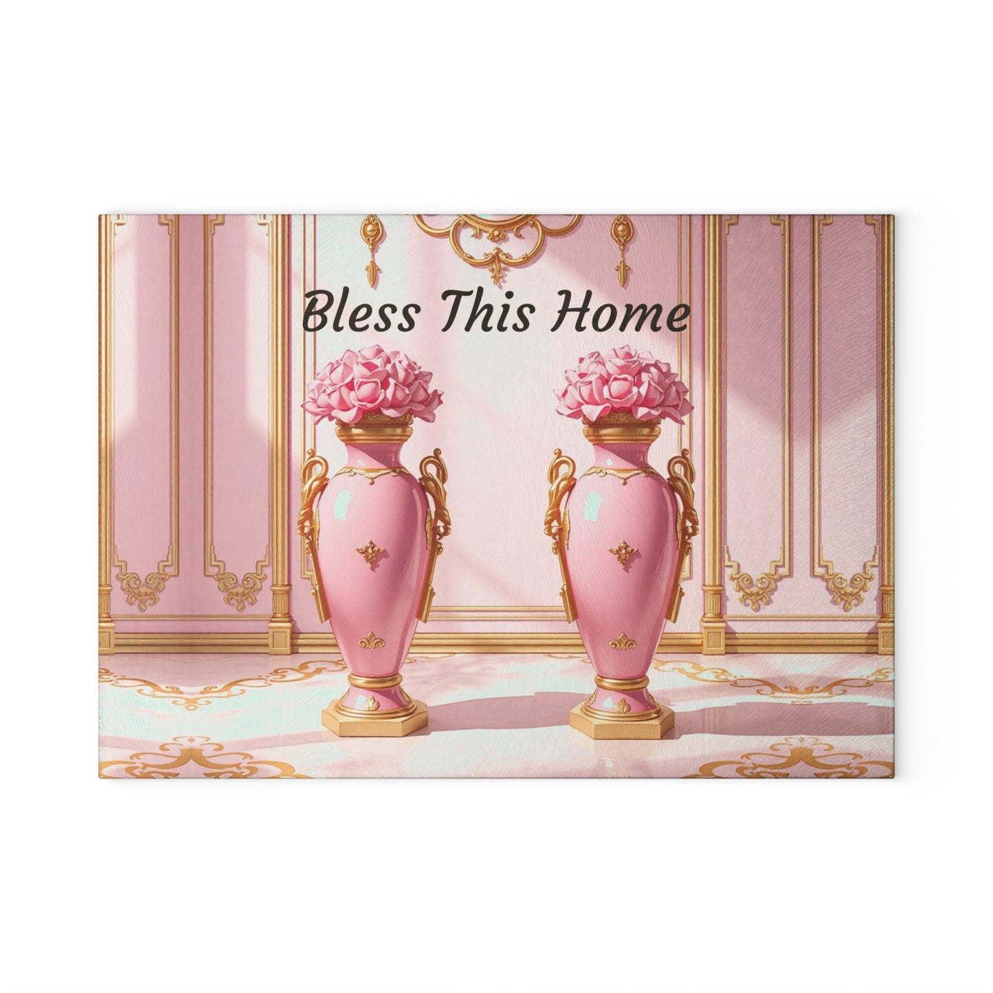 Elegant Floral Glass Cutting Board, Kitchen Décor, Wedding Gift, Home Cook's Essential, Unique Gift Idea - Bless This Home