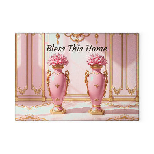 Elegant Floral Glass Cutting Board, Kitchen Décor, Wedding Gift, Home Cook's Essential, Unique Gift Idea - Bless This Home