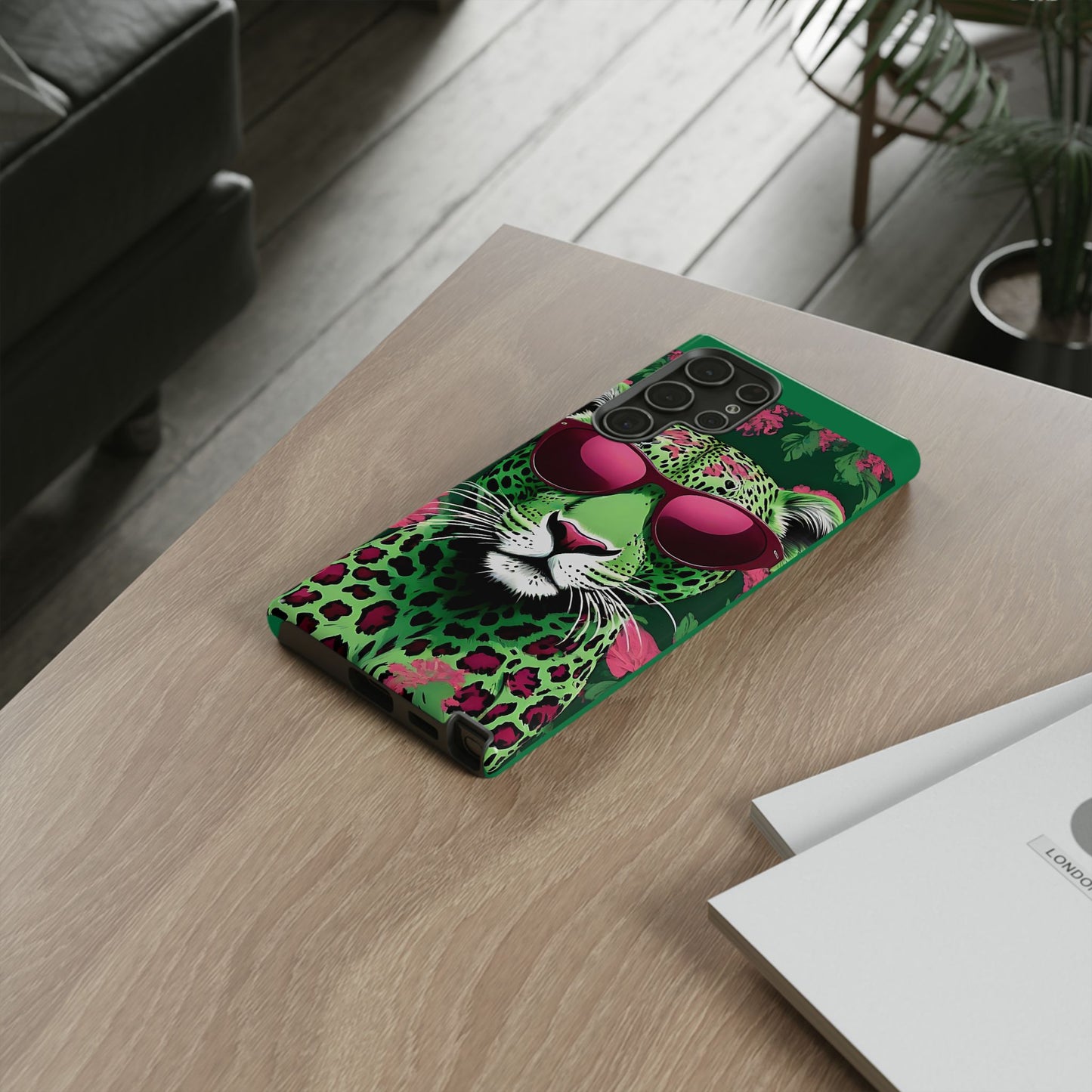 Phone Case - Lime Green & Burgundy Leopard In Sunglasses Design