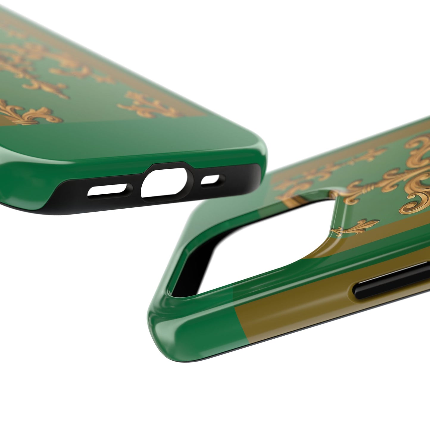 Elegant Floral Tough Phone Case, Durable Phone Cover, Gifts for Her, Stylish Protection, Chic Phone Accessory - Olive Green Striped Rococo