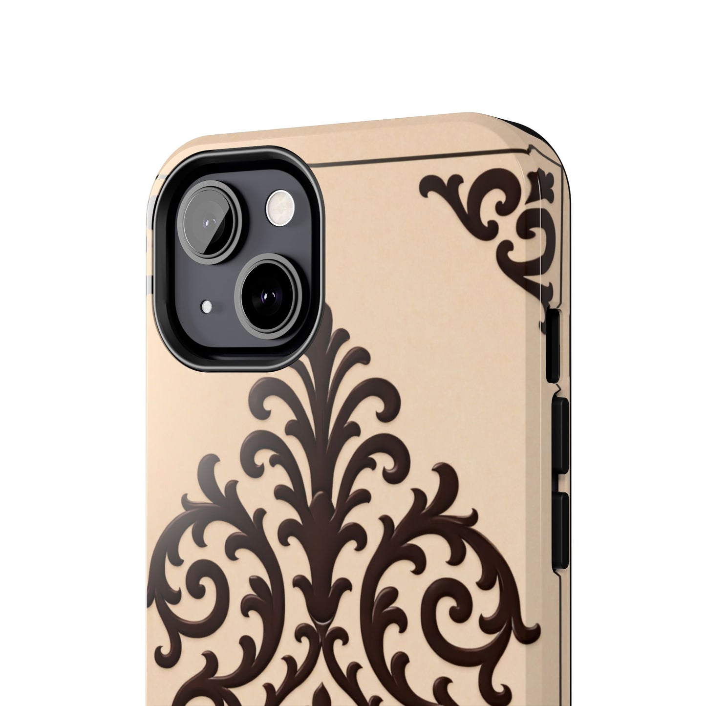 Almond-Beige & Brown Baroque Tough Phone Case — Elegant Beige & Brown Protective Cover