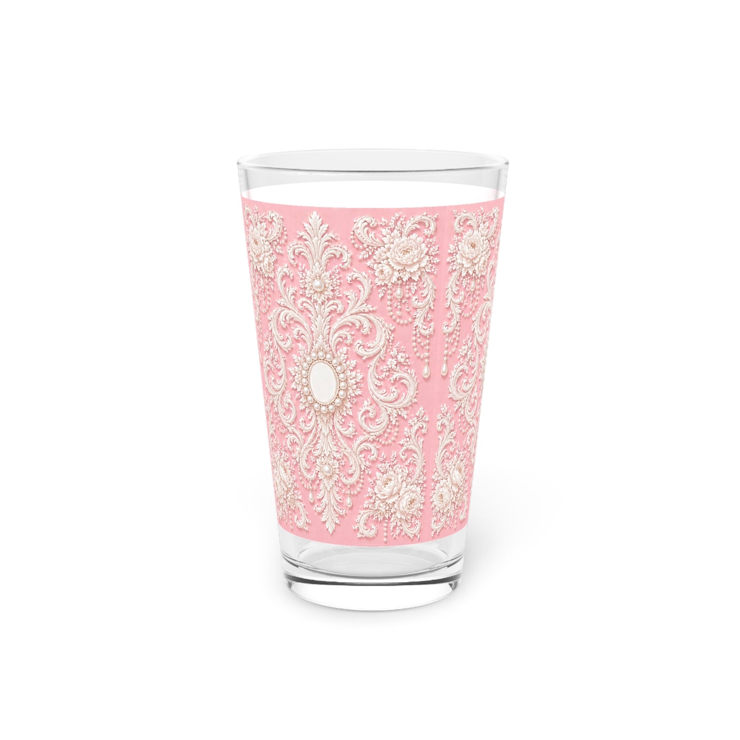 Pink Rococo Pint Glass – Elegant Ornate 16oz Drinkware