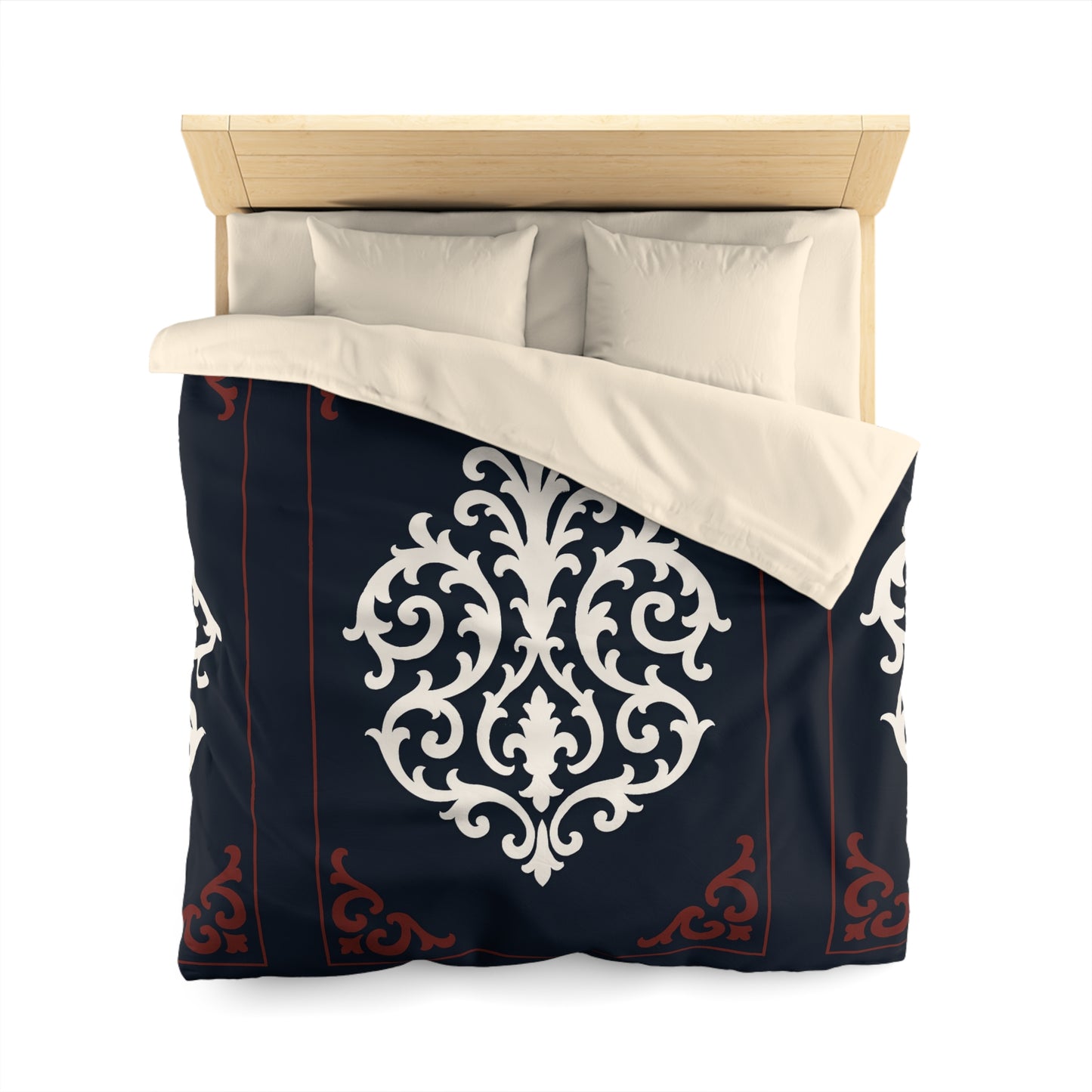 Dusk Blue-Maroon & White Baroque Microfiber Duvet Cover — Dusk Blue & White Decorative Bedding