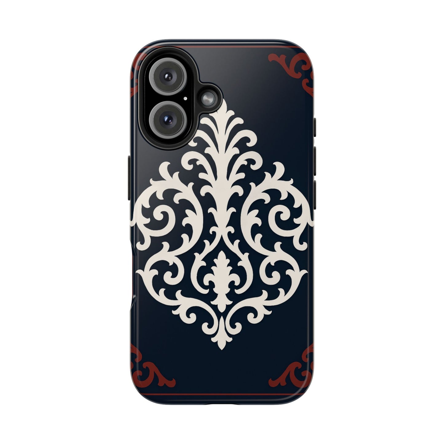 Dusk Blue-Maroon & White Baroque Tough Phone Case — Vintage Scroll Design
