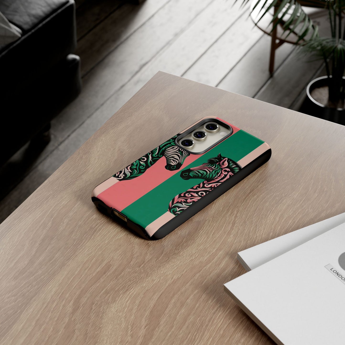Phone Case - Elegant Pink & Green Zebra Damask Design