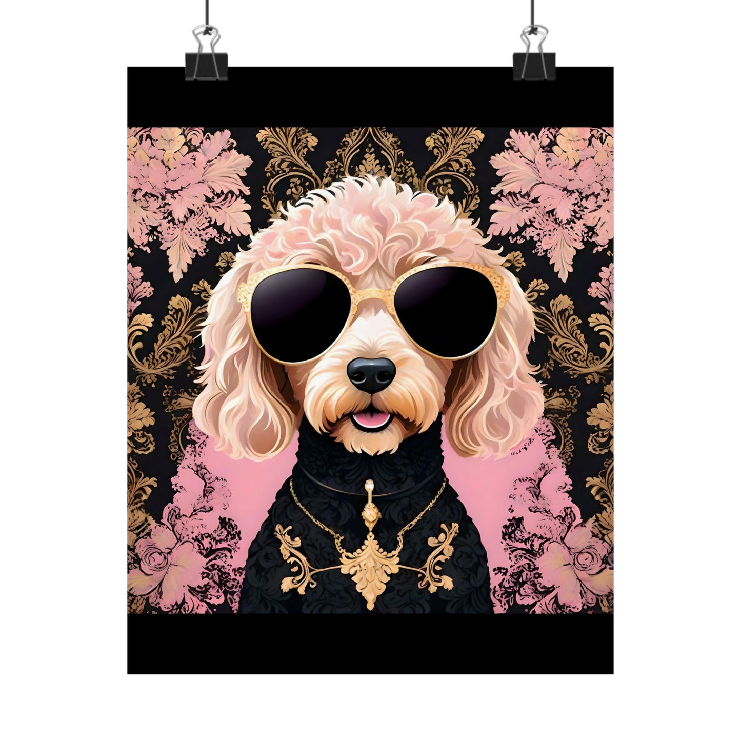 Vertical Poster - Floral Golden Doodle Damask Art