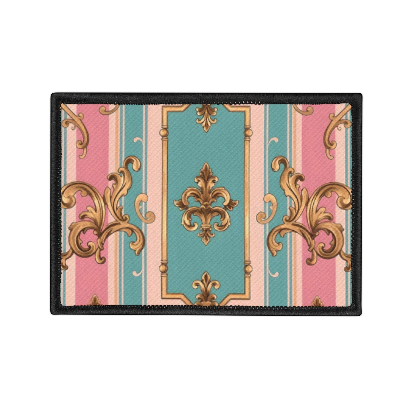 Vintage Floral Iron-On Patch, Fashion Customization, Denim Jacket Accessories, Sewing Crafts, Unique Gift Idea - Pink & Matte Turquoise Striped Rococo