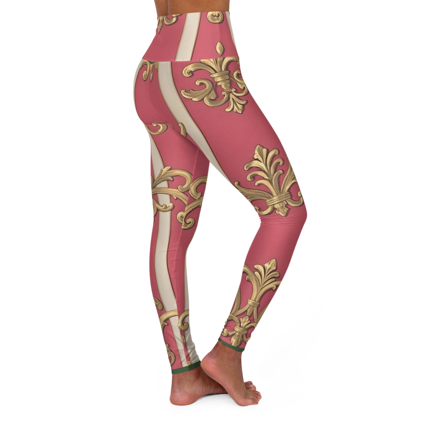 Pink Striped Baroque High Waisted Yoga Leggings, Activewear, Workout Gear, Fitness Leggings, Athleisure Fashion, Gift for Her