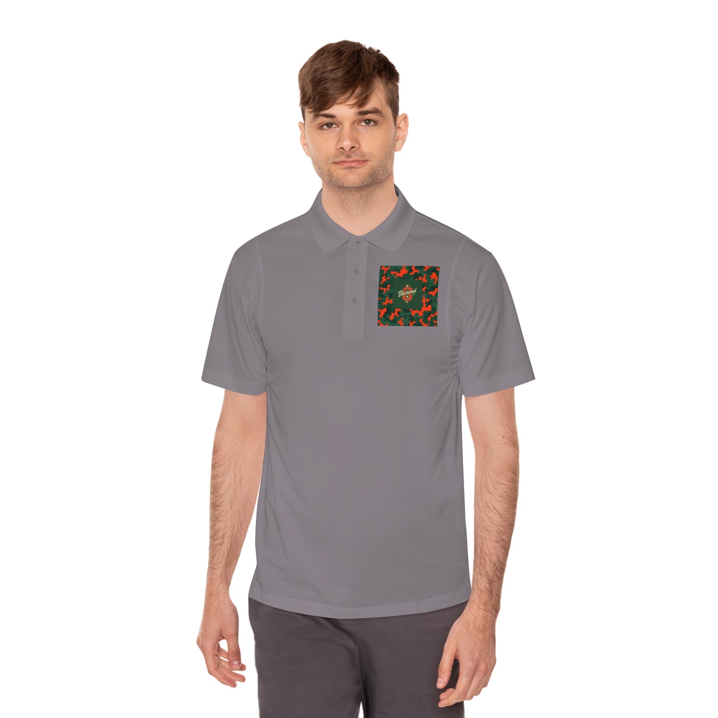 Men's Sport Polo Shirt, Casual Wear, Gym Shirt, Summer Outing, Gift for Dad, Outdoor Activities - Green & Orange Camo Diamond 8