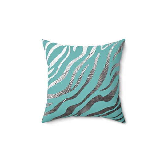 Aqua & Silver Zebra Print Throw Pillow