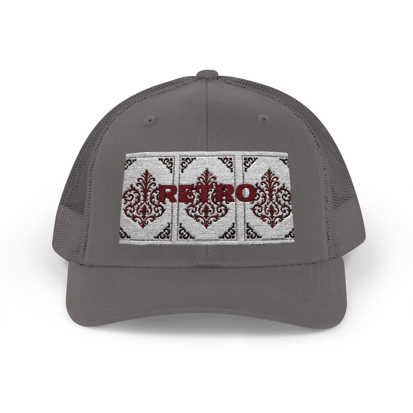 Retro Baroque Trucker Cap — Almond Beige & Brown Snapback