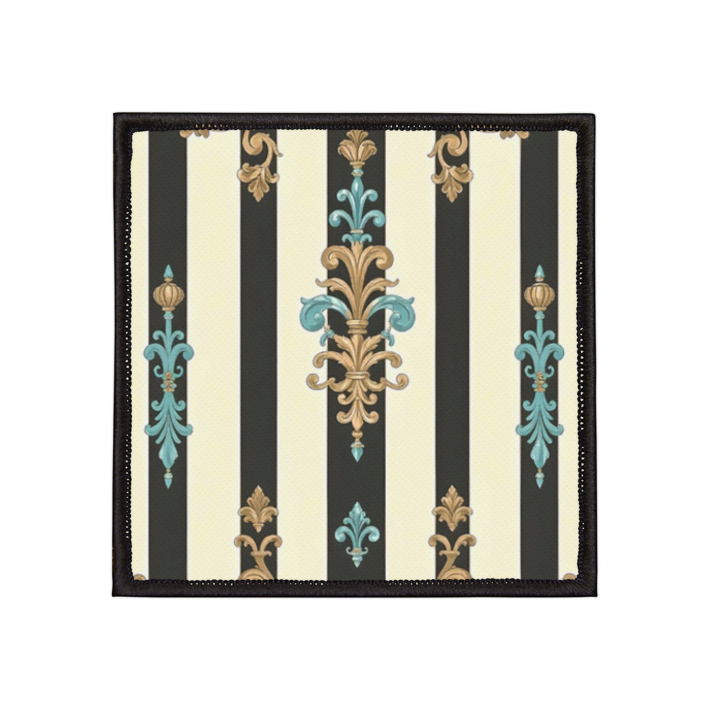 Vintage Floral Iron-On Patches for Denim, Jackets, Bags, Crafts, Customizations - Black Striped Turquoise & Black Rococo
