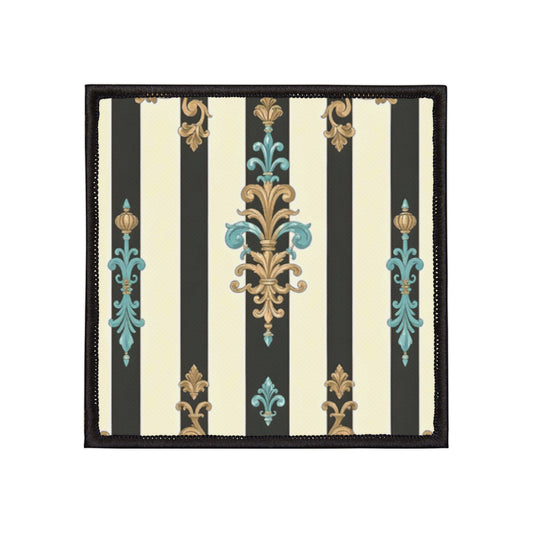 Vintage Floral Iron-On Patches for Denim, Jackets, Bags, Crafts, Customizations - Black Striped Turquoise & Black Rococo