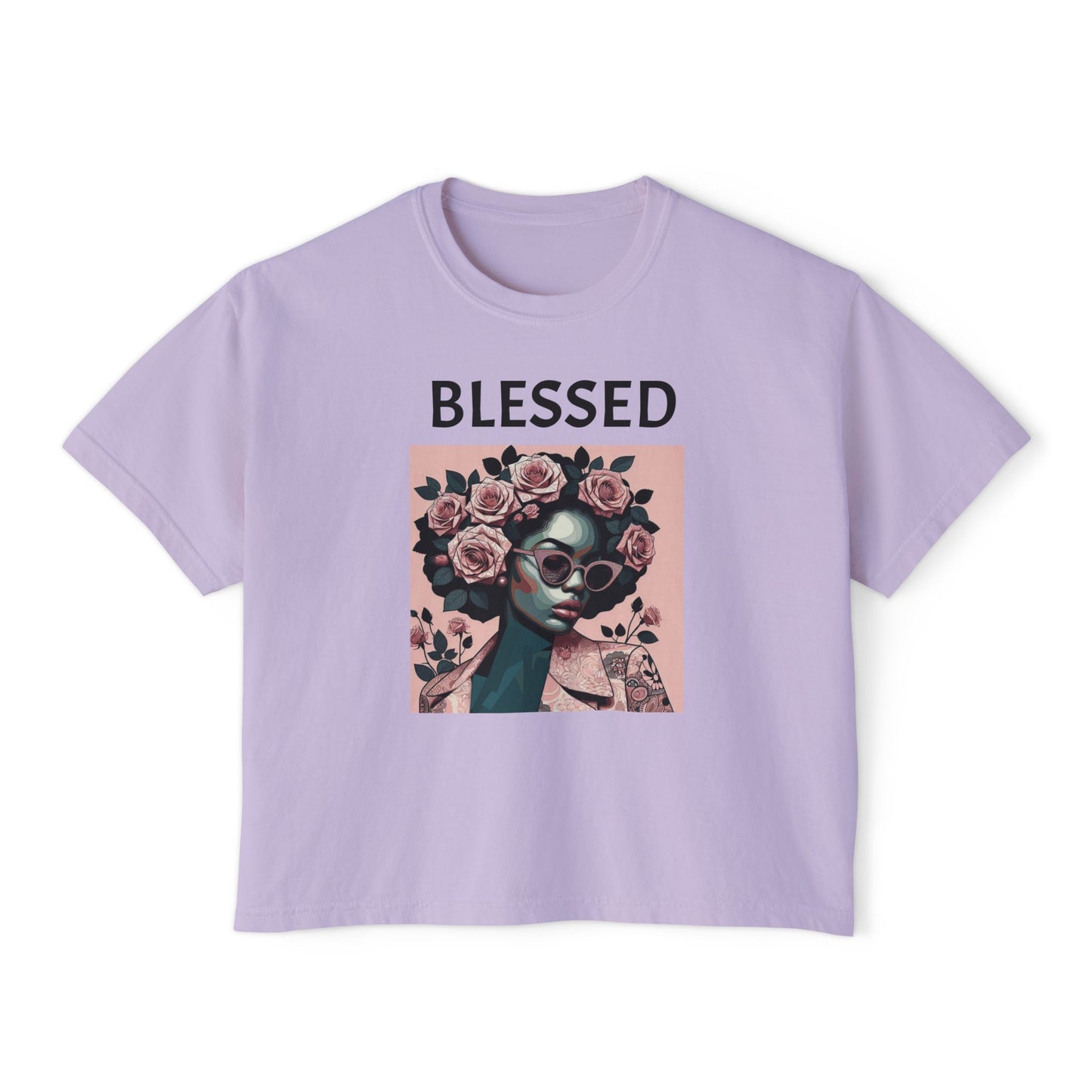 Blessed Women's Boxy Tee, Inspirational Graphic Tee, Positive Affirmation Shirt, Gift for Her, Casual Wear, Self-Love Top - Black Lettering