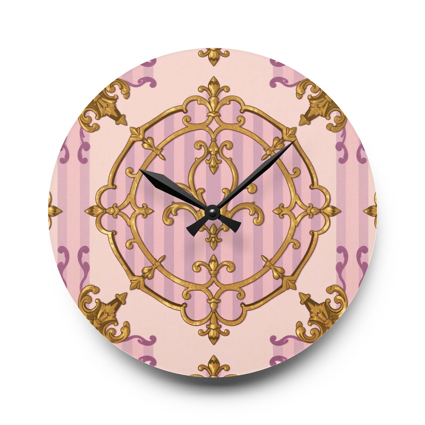 Elegant Vintage Lavender & Alabaster Striped Gold Baroque Acrylic Wall Clock, Chic Wall Art, Gift for Her, Stylish Living Room Accessory